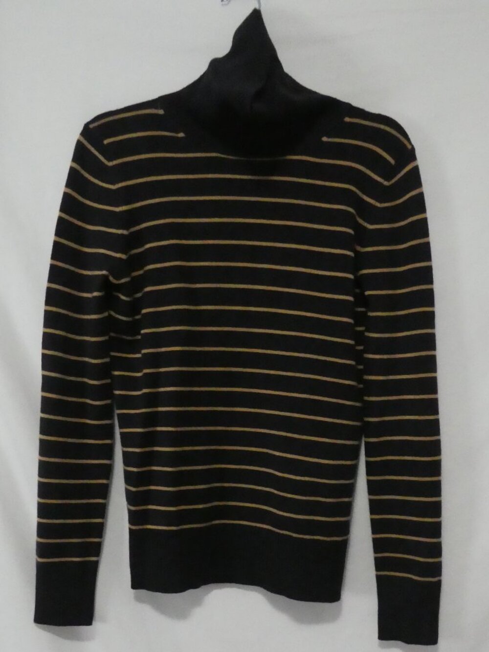 FRENCH CONNECTION Black and Gold Striped Turtleneck Sweater - Size Large